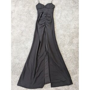Windsor Black Ruched Maxi Dress Mesh Corset Sweetheart Slit Formal Gown XS